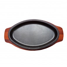 22cm Oval Cast Iron Chinese Hot Plate with wooden base / Sizzler Plate / Sizzling Plate