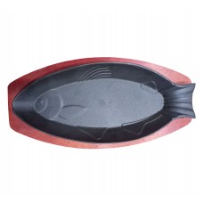 Light Fish Shape Cast Iron Chinese Hot Plate with wooden base /  / Sizzler Plate / Sizzling Plate
