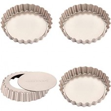 Mini Tart Pan Set, 12cm 4Pcs with Removable Loose Bottom Non-Stick Round Quiche Bakeware for Oven and Instant Pot Baking (Silver)