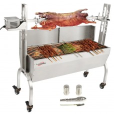 44.5" Spit Rotisserie Hog Roasting Machine, Lamb Pig Goat Charcoal Barbeque Grill with Wind Shield Motor, Automatic Roast Machine for Outdoor Picnic Patio Backyard Camping